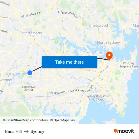 Bass Hill to Sydney map