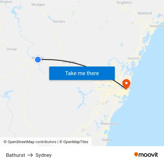 Bathurst to Sydney map