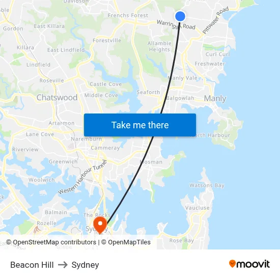 Beacon Hill to Sydney map