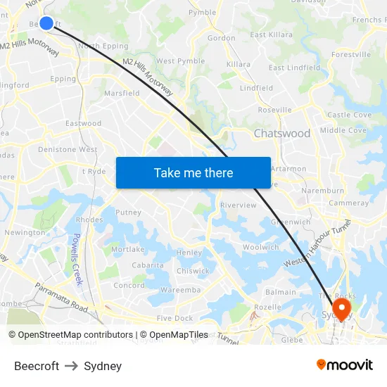 Beecroft to Sydney map