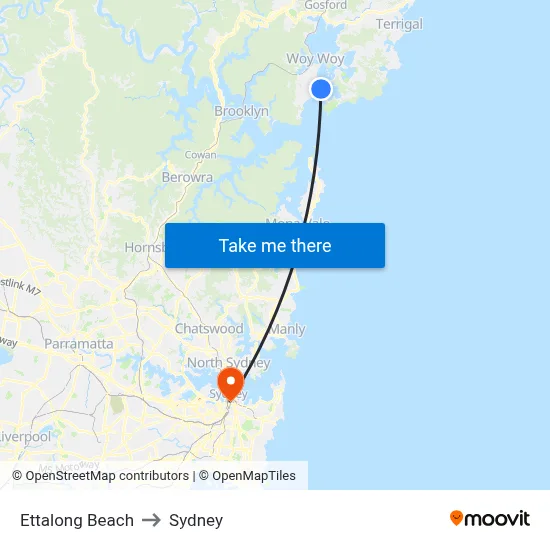 Ettalong Beach to Sydney map