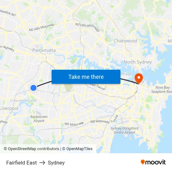 Fairfield East to Sydney map