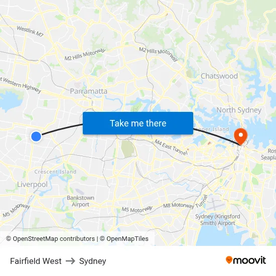 Fairfield West to Sydney map