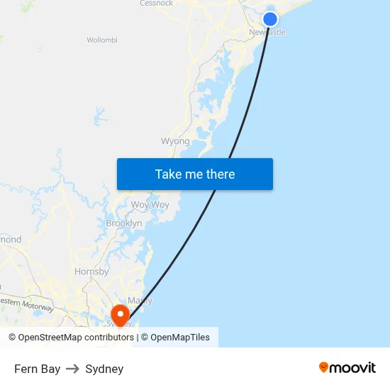 Fern Bay to Sydney map