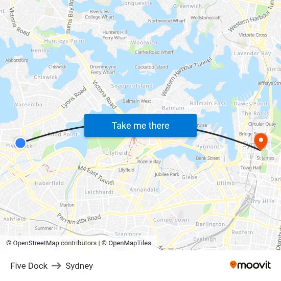 Five Dock to Sydney map