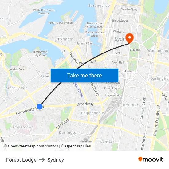 Forest Lodge to Sydney map