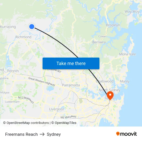 Freemans Reach to Sydney map