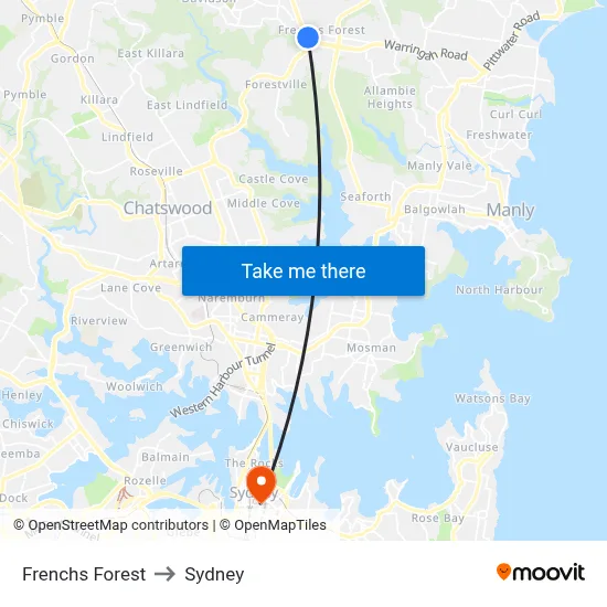 Frenchs Forest to Sydney map