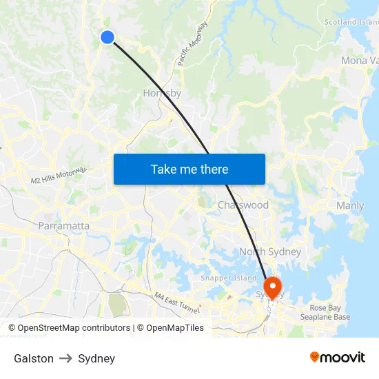 Galston to Sydney map