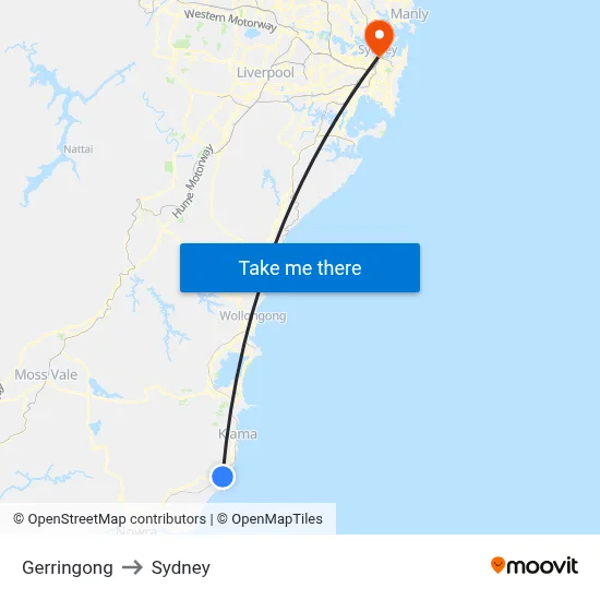 Gerringong to Sydney map
