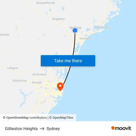 Gillieston Heights to Sydney map