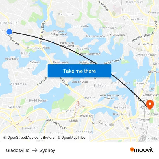 Gladesville to Sydney map