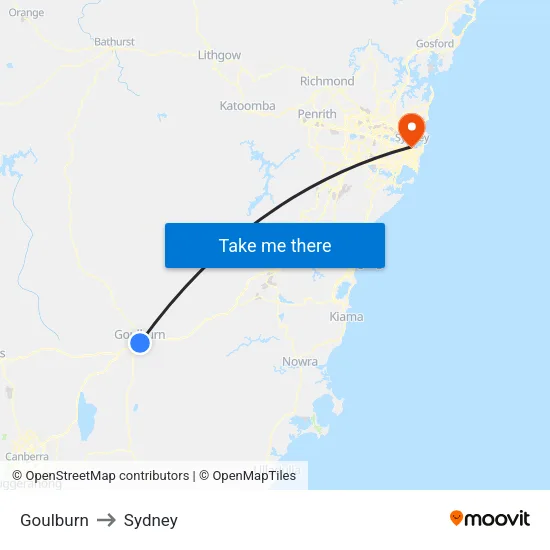 Goulburn to Sydney map