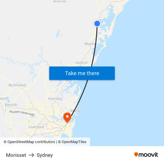Morisset to Sydney map