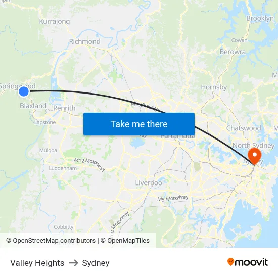 Valley Heights to Sydney map