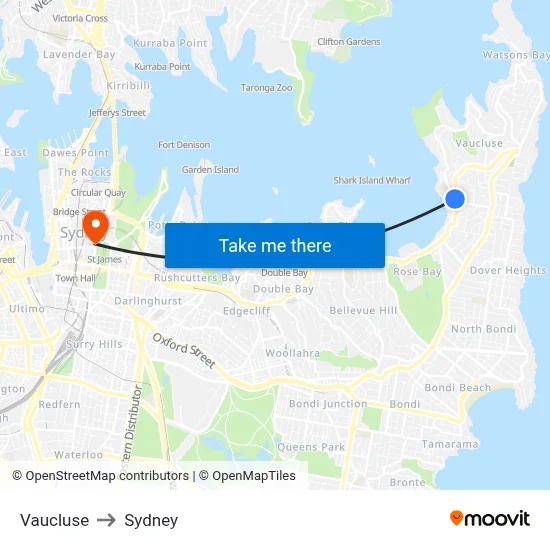 Vaucluse to Sydney map