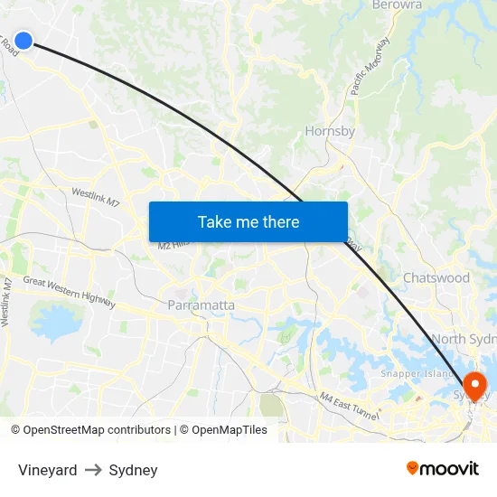 Vineyard to Sydney map