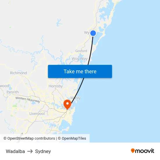 Wadalba to Sydney map