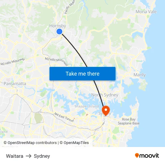 Waitara to Sydney map