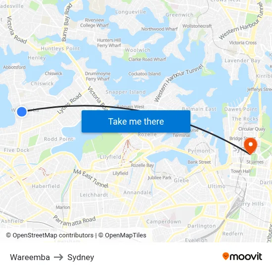 Wareemba to Sydney map