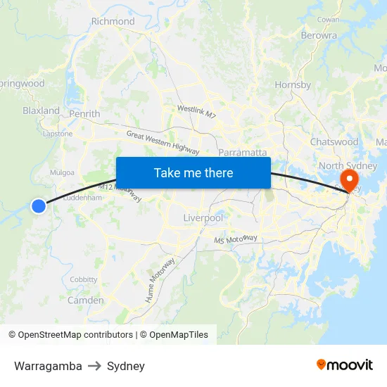 Warragamba to Sydney map