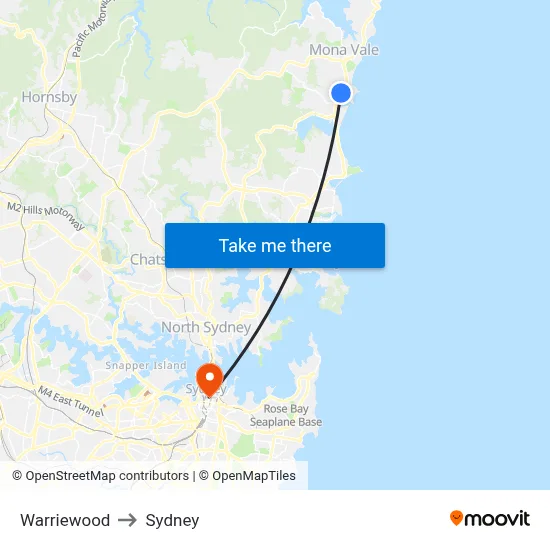Warriewood to Sydney map