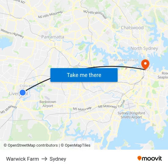 Warwick Farm to Sydney map