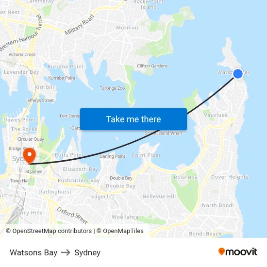 Watsons Bay to Sydney map