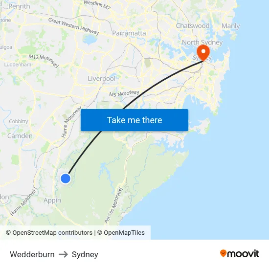 Wedderburn to Sydney map