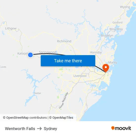 Wentworth Falls to Sydney map