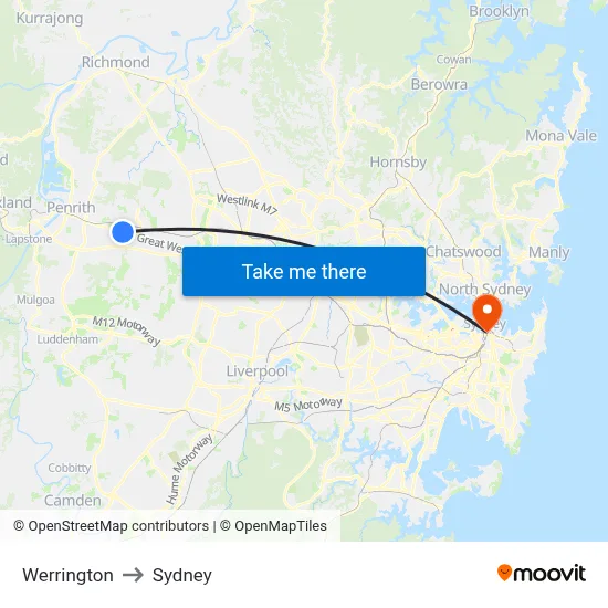 Werrington to Sydney map