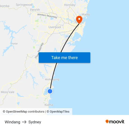 Windang to Sydney map