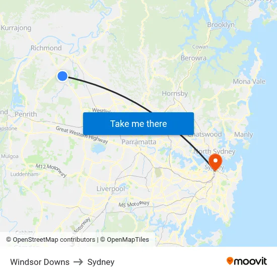 Windsor Downs to Sydney map
