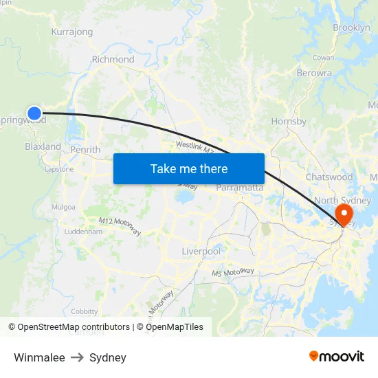 Winmalee to Sydney map