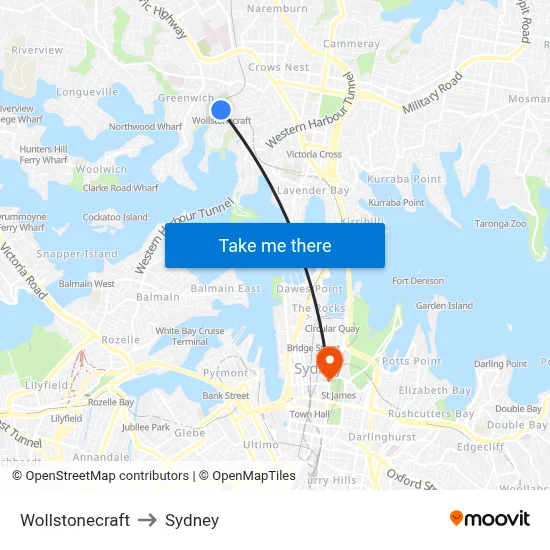Wollstonecraft to Sydney map