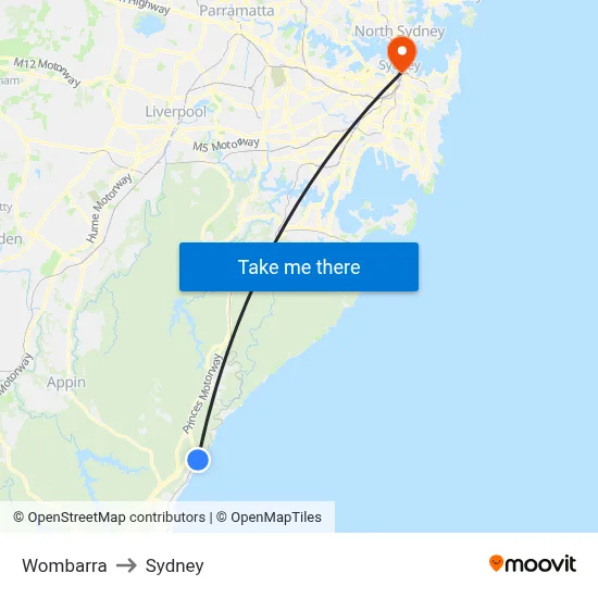 Wombarra to Sydney map