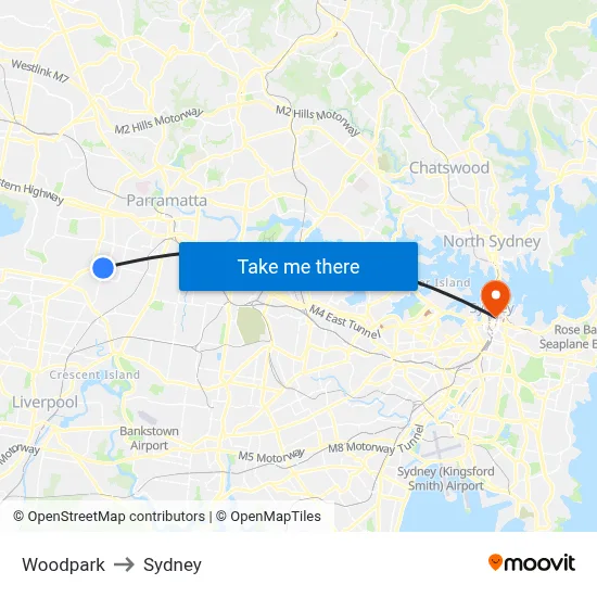 Woodpark to Sydney map
