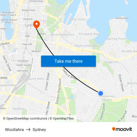 Woollahra to Sydney map