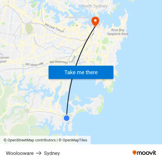 Woolooware to Sydney map