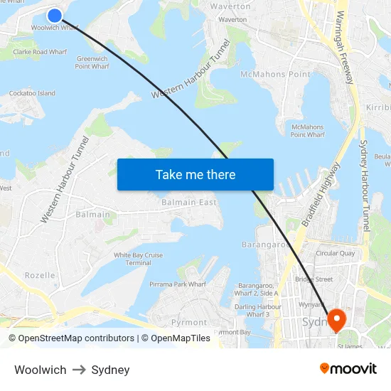 Woolwich to Sydney map