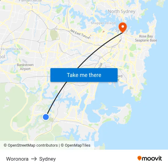 Woronora to Sydney map