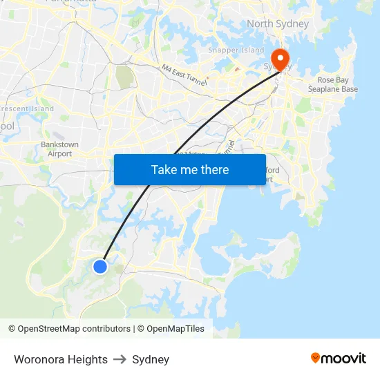 Woronora Heights to Sydney map