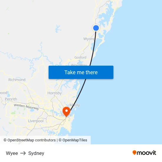 Wyee to Sydney map