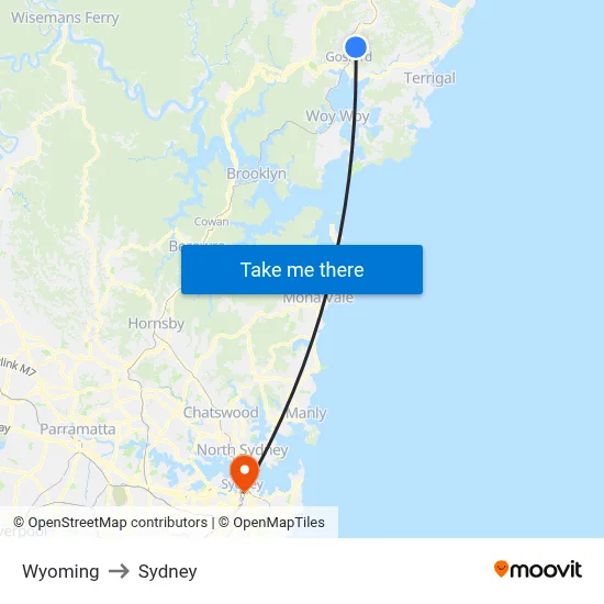Wyoming to Sydney map