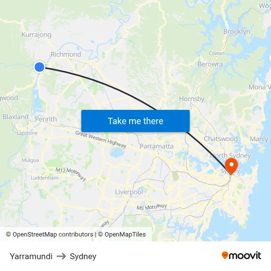 Yarramundi to Sydney map