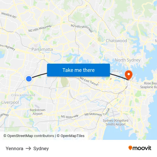 Yennora to Sydney map