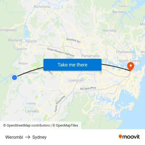 Werombi to Sydney map