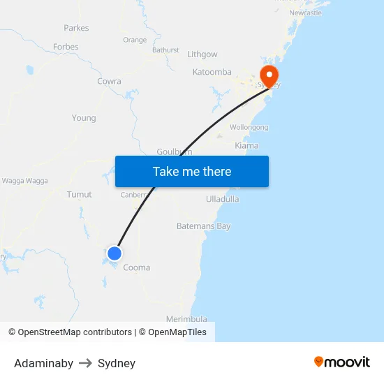 Adaminaby to Sydney map