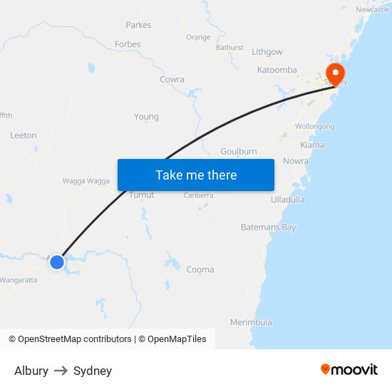 Albury to Sydney map