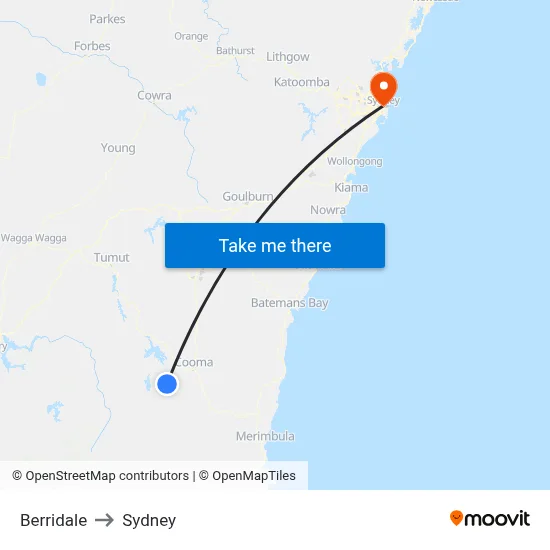 Berridale to Sydney map